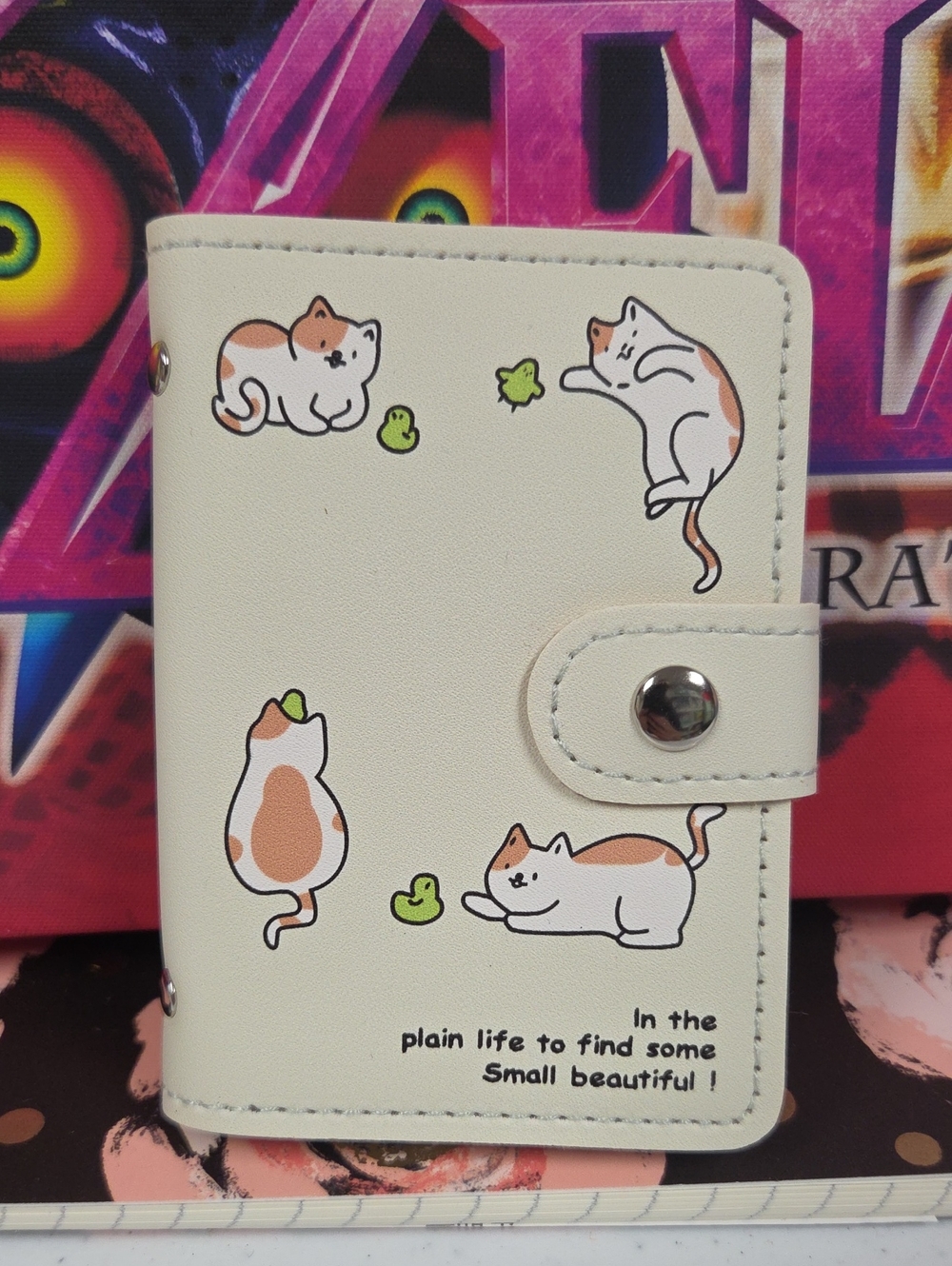 Cute Cat Print Cream Card Holder Wallet - Unbranded